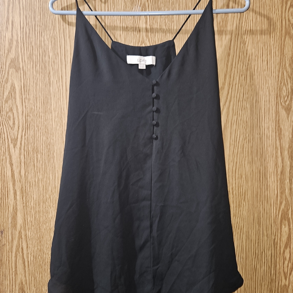 LOFT Black V-Neck Slip Cami with Covered Front Buttons